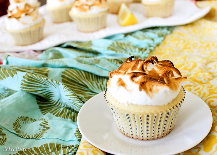 These Lemon Meringue Cupcakes have a delicious lemon-scented cake filled with tart lemon curd and topped with a fluffy, airy toasted meringue frosting!