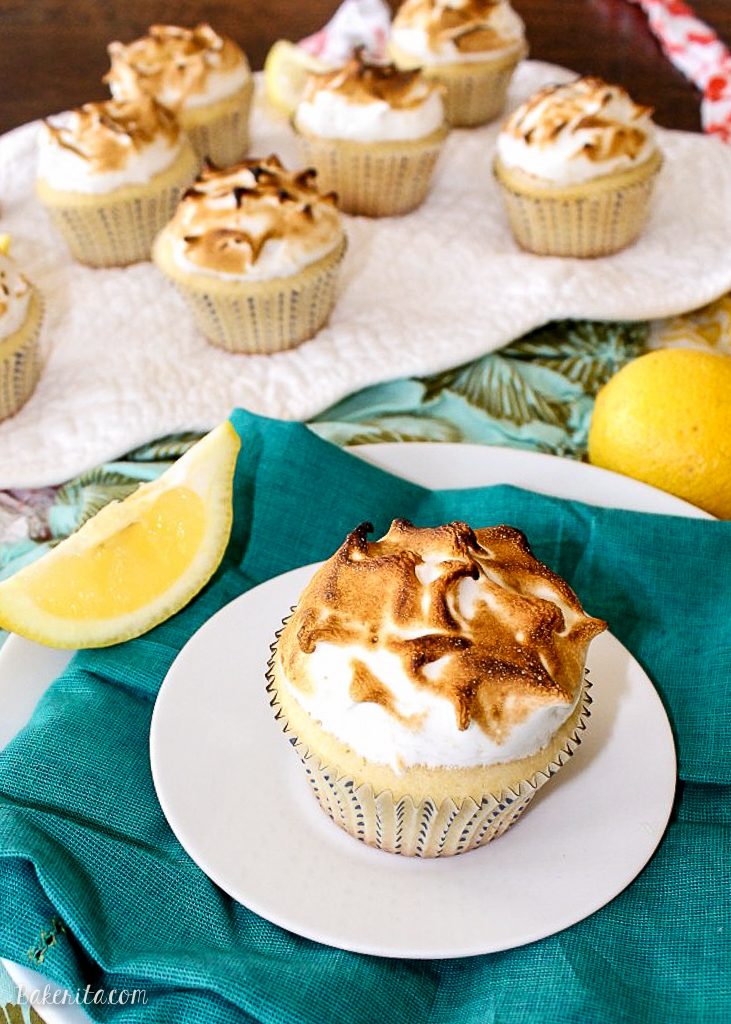These Lemon Meringue Cupcakes have a delicious lemon-scented cake filled with tart lemon curd and topped with a fluffy, airy toasted meringue frosting!