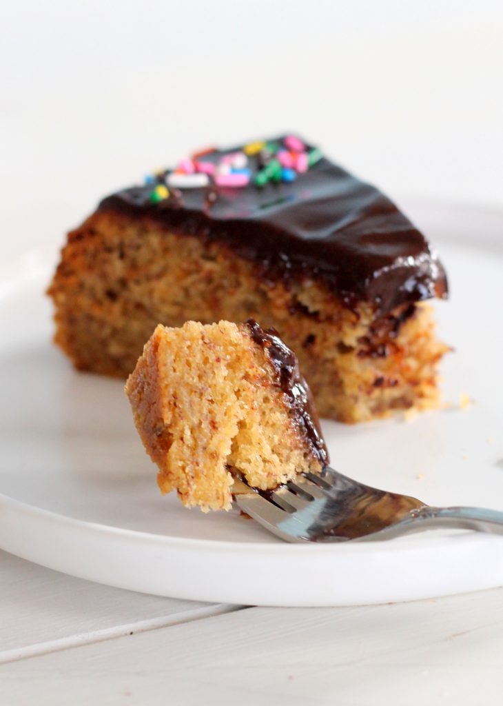 This Browned Butter Banana Cake is slathered with a rich chocolate ganache for a sweet, decadent treat that makes the perfect pair with tea or coffee!