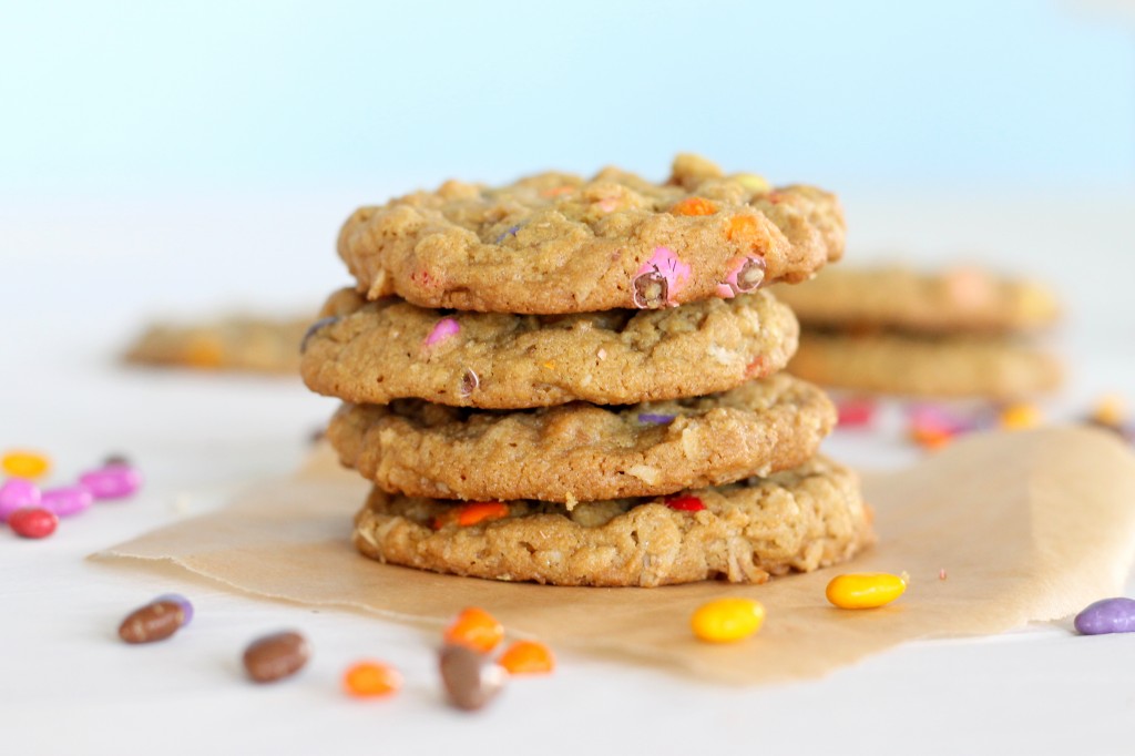 These colorful Sunbutter Oatmeal Cookies are made with sunflower seed butter! They're a great nut-free alternative to peanut butter cookies.