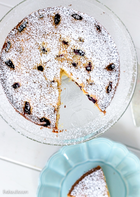 This Blackberry Cornmeal Cake subtly sweetened with honey and has an amazing soft, delicate, and moist crumb! It's perfect for breakfast or an afternoon snack.