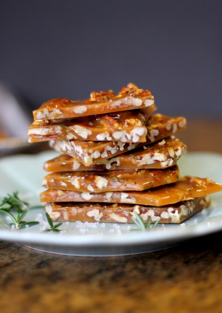 This Salted Rosemary Pecan Brittle comes together in 15 minutes and is so unique and delicious! It also wraps beautifully to make the perfect gift.