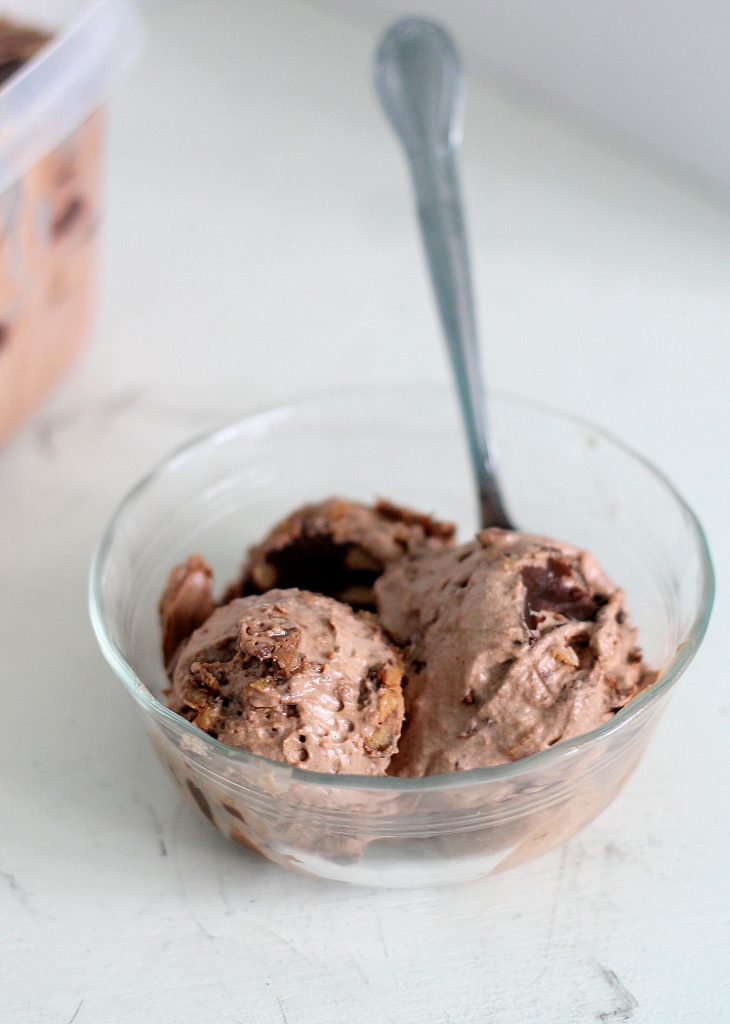 This Chocolate Ice Cream with Peanut Butter Cookie Dough & Fudge Swirls comes together quickly and easily and is even easier to eat! No ice cream machine necessary.