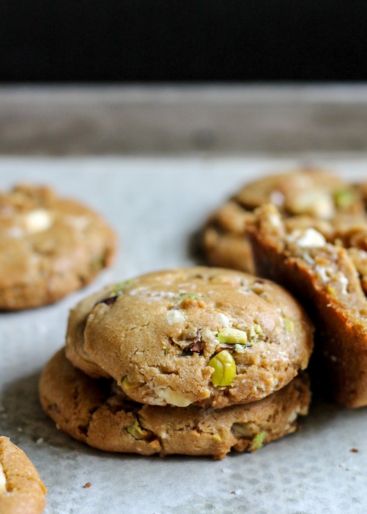 These White Chocolate Pistachio Cookies are made with a browned butter dough and filled with chopped white chocolate and pistachios. These unique cookies are incredibly delicious!