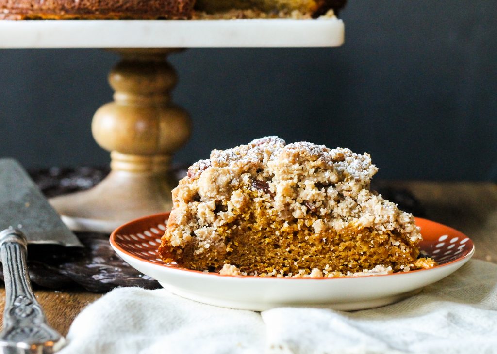 This Pumpkin Crumb Cake has a thick layer of crumble topping over a softly spiced, moist pumpkin cake. This is one of my personal favorite cakes!