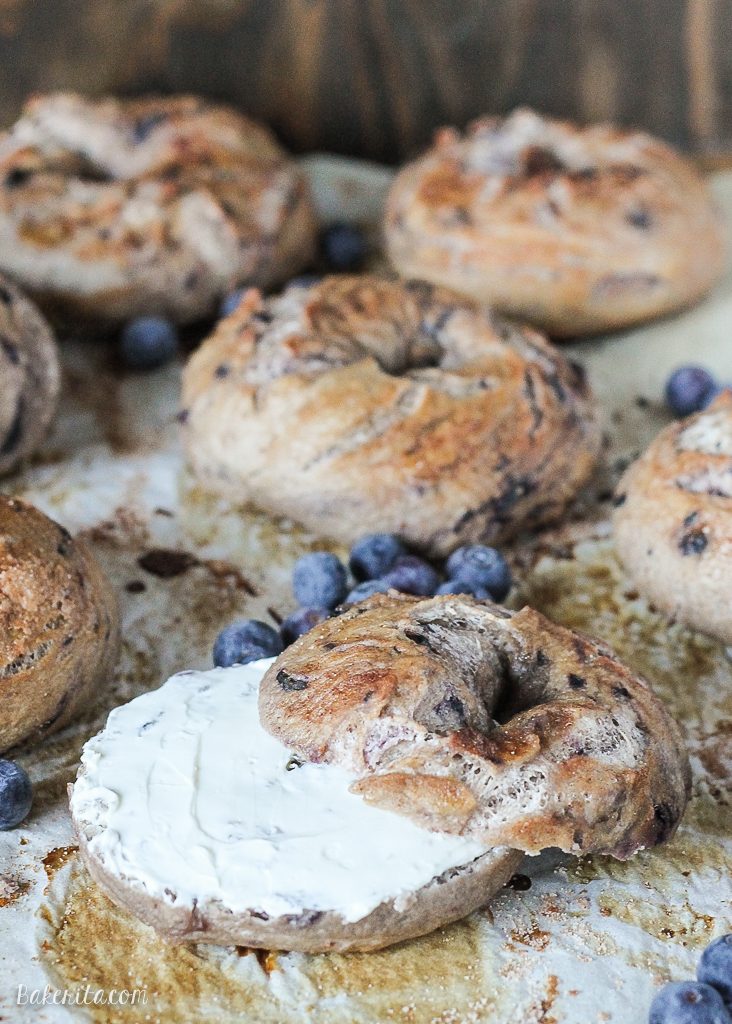  These homemade Blueberry Bagels have a sweet blueberry flavor and toast up beautifully! You'll love having fresh bagels for breakfast, and they take less than 2 hours to prepare.