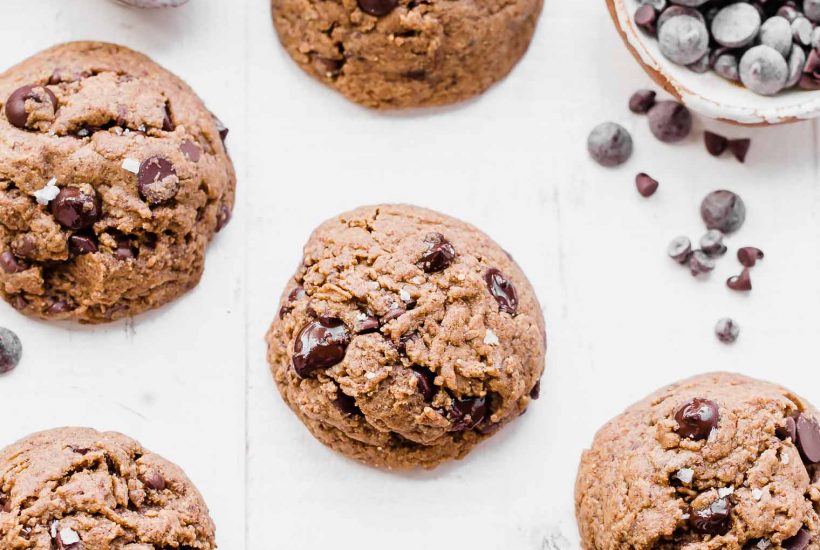 These naturally Flourless Almond Butter Chocolate Chip Cookies are so tender that they melt in your mouth! These flavorful cookies have just 5 ingredients and they are gluten-free, Paleo, refined sugar-free and vegan.