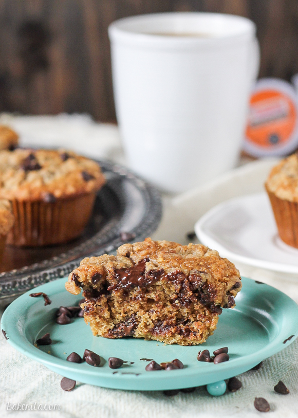 These Coffee Chocolate Chip Streusel Muffins are made with fresh Dunkin' Donuts coffee, filled with chocolate chips, and topped with a delicious streusel crumb topping!
