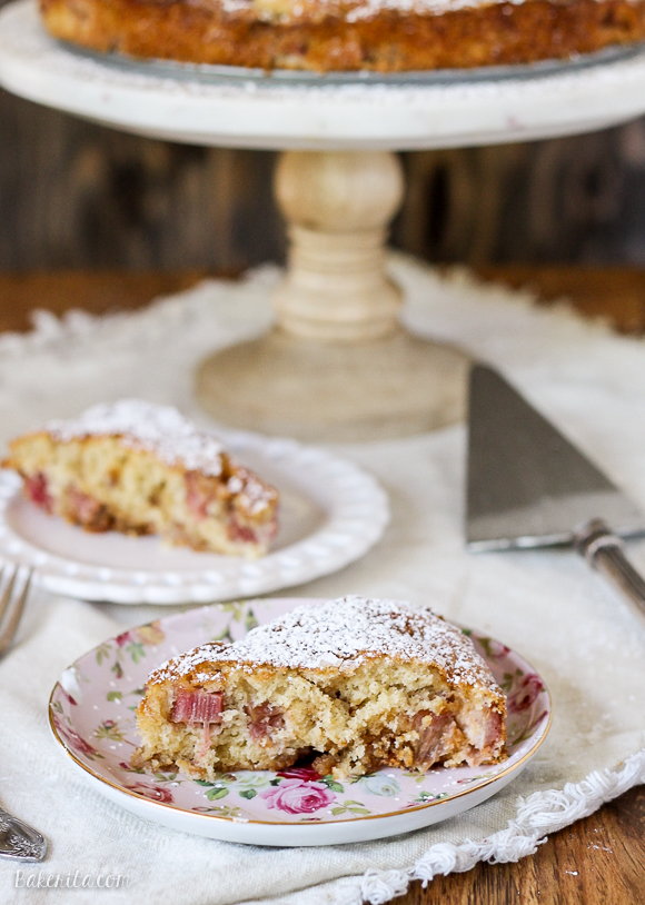 This Caramel Rhubarb Cake is a light and tender cake with fresh diced rhubarb and a generous swirl of caramel. This is a quick and easy dessert you won't want to miss!