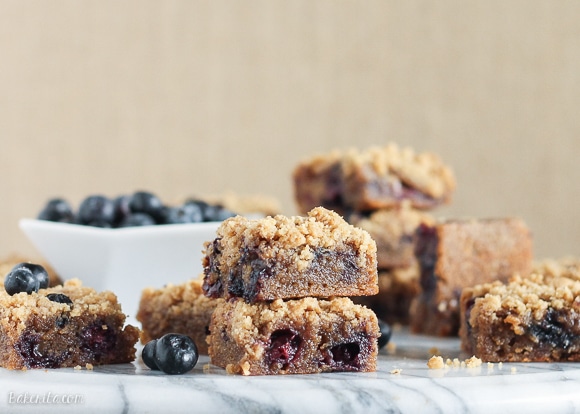 These Blueberry Crumb Blondies have browned butter, fresh blueberries, and a fudgy, chewy texture. The crumble topping makes these taste just like blueberry crumb muffins!
