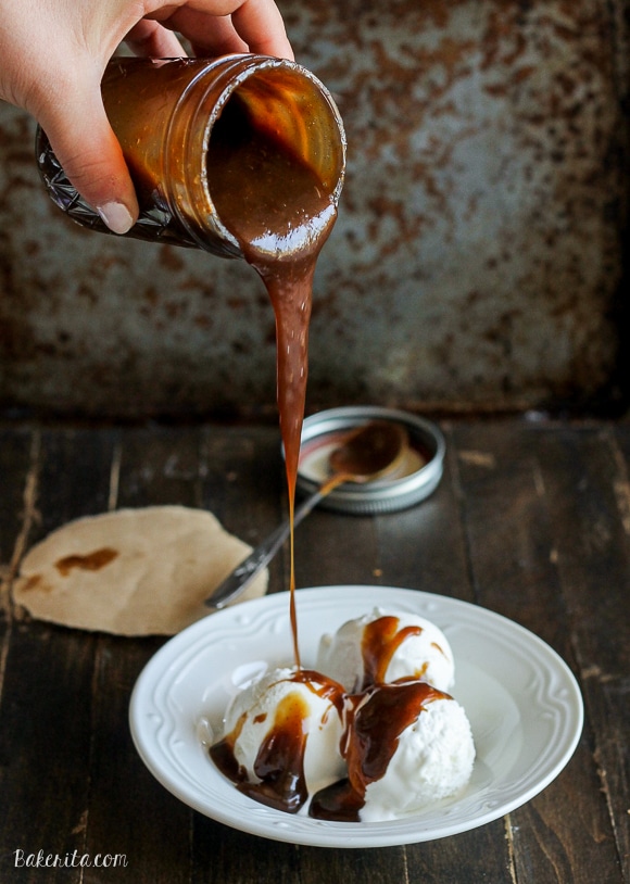 This Paleo Caramel Sauce is made with coconut milk and coconut sugar for a delicious, silky smooth sauce that's refined sugar free and vegan! It's perfect as a Paleo substitute for caramel sauce in any recipe.