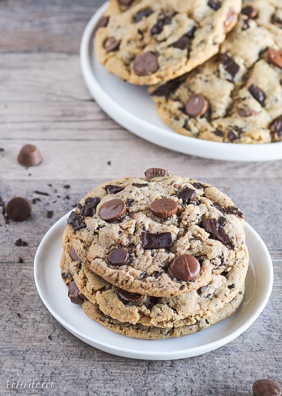 These Peanut Butter Cup Chocolate Chunk Cookies are big, chewy, and full of peanut butter, peanut butter cups, and rich melted chocolate! If you love chocolate and peanut butter, these cookies will become a quick favorite.