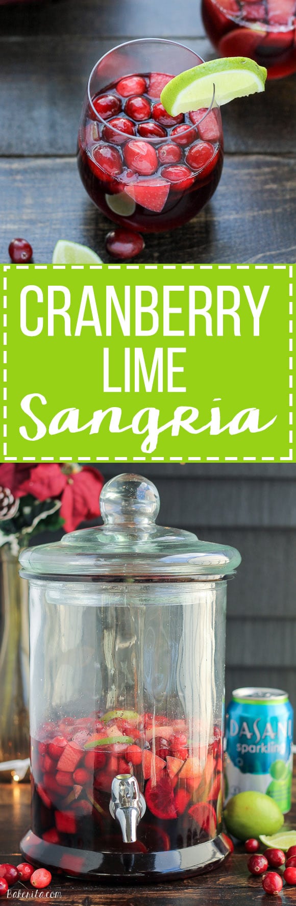 This Cranberry Lime Sangria is a sparkling + festive take on sangria! This is the perfect refreshing cocktail for a crowd.