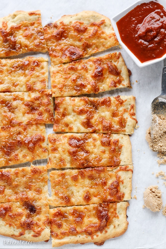 Sweet Sticks were a favorite of my friends and I in college - these bread sticks are topped with melted mozzarella, garlic, and brown sugar for a salty-sweet combo that's surprisingly irresistible!
