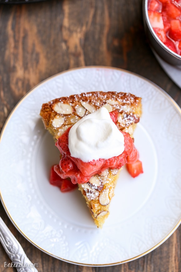 This Gluten Free Honey Cornmeal Cake with Strawberry Compote + Honey Whipped Cream is a quick and easy cake that's incredibly delicious and perfect for either dessert or brunch!