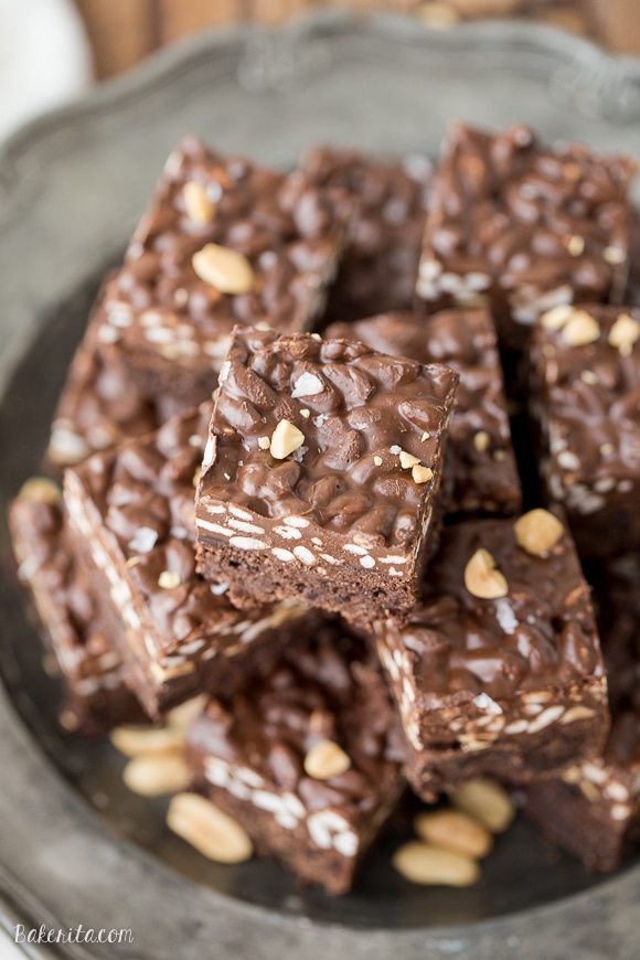 These Peanut Butter Crunch Brownies are incredibly rich and delicious, with a crunchy and fudgy topping. These gluten-free brownies were made for chocolate and peanut butter lovers!