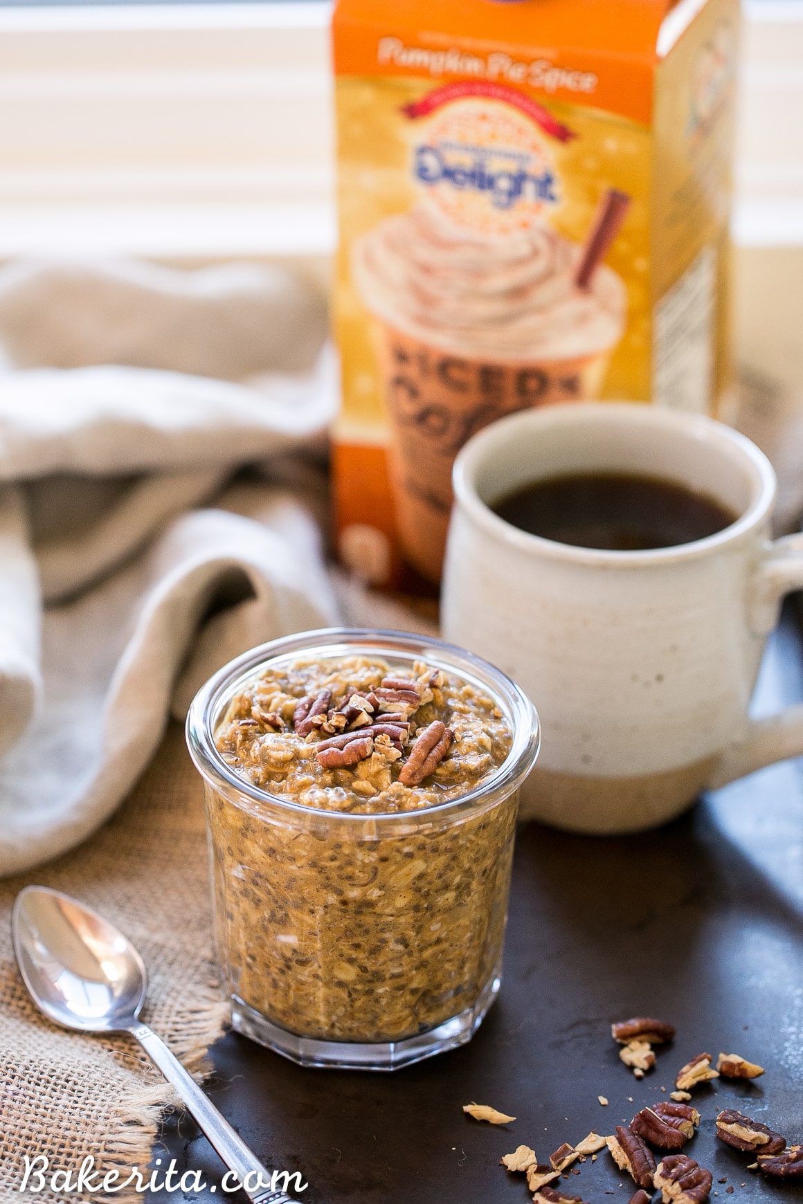 These Pumpkin Spice Latte Overnight Oats, with pumpkin puree and cinnamon, will help you start your morning deliciously! Prep only takes a few minutes and they can be enjoyed straight from the fridge or warmed up.