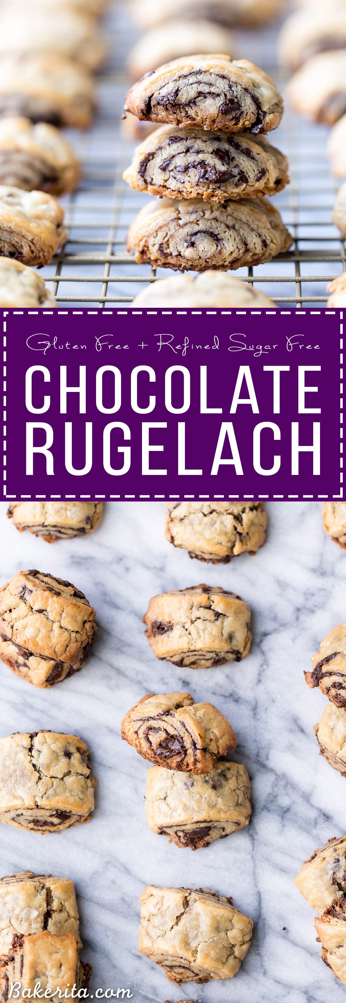 These Chocolate Rugelach are incredibly tender and flaky, thanks to the cream cheese-based dough. These refined sugar-free and gluten-free rugelach are filled with dark chocolate shavings for an irresistible holiday treat.