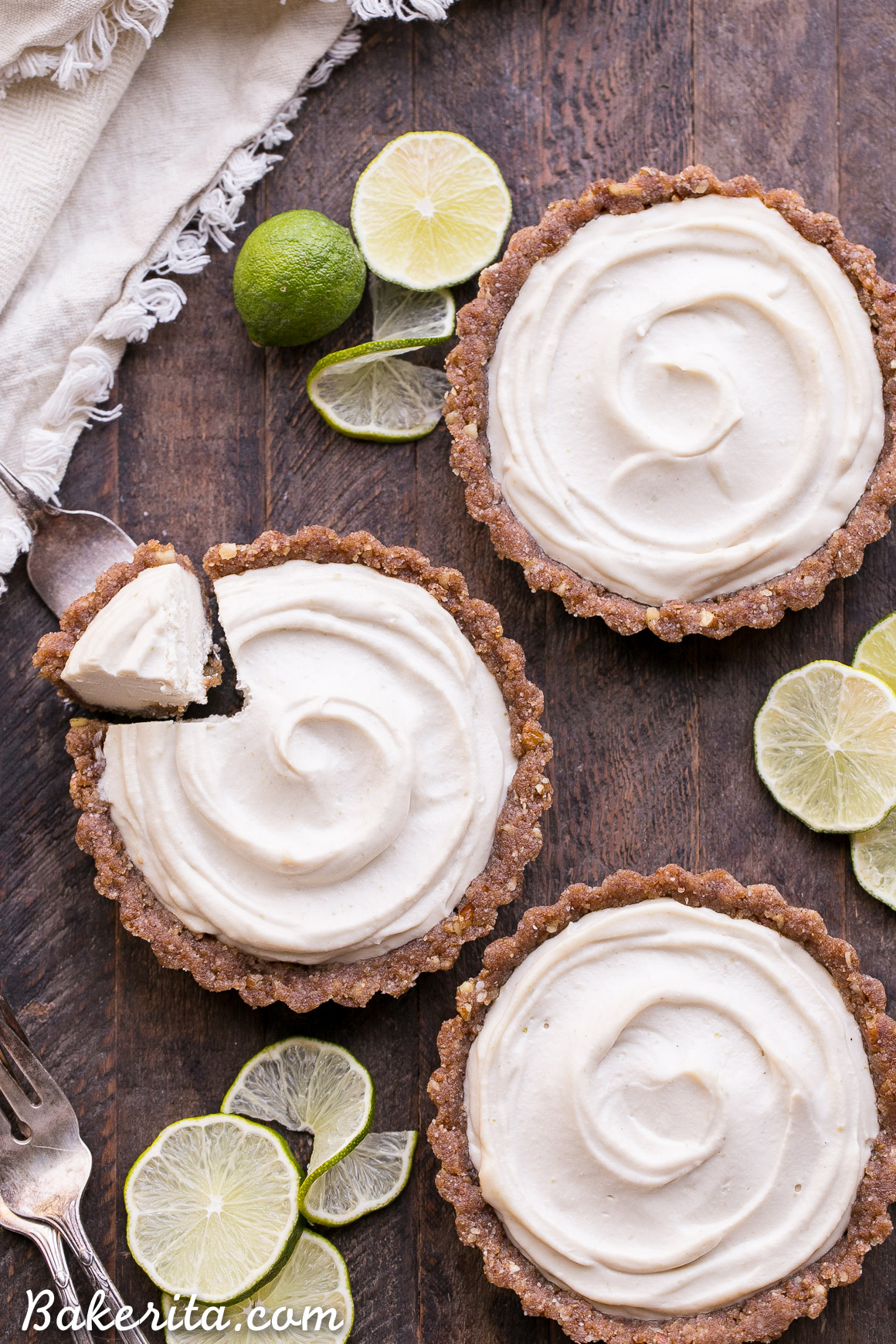 These No-Bake Lime Tarts are smooth and creamy with a bright, refreshing lime flavor. These no-bake, raw tarts are easy to make and they're gluten-free, paleo, and vegan. They're the perfect cool summer treat!