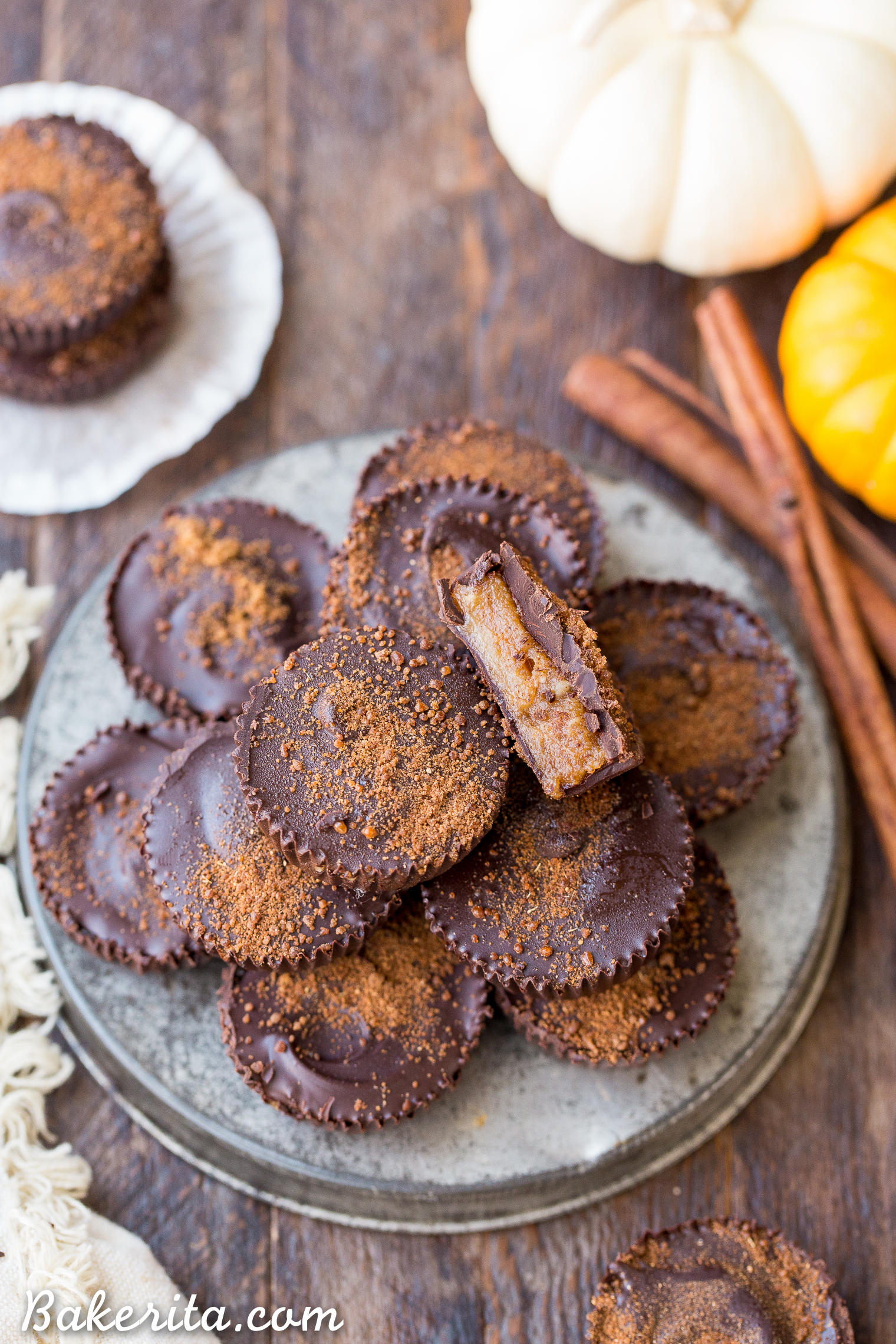 These Chocolate Pumpkin Spice Cups are a gooey, pumpkin spiced twist on the more traditional chocolate cups you know and love. You're going to go nuts for the spiced, caramel-like filling in these gluten free, paleo, and vegan pumpkin spice cups.