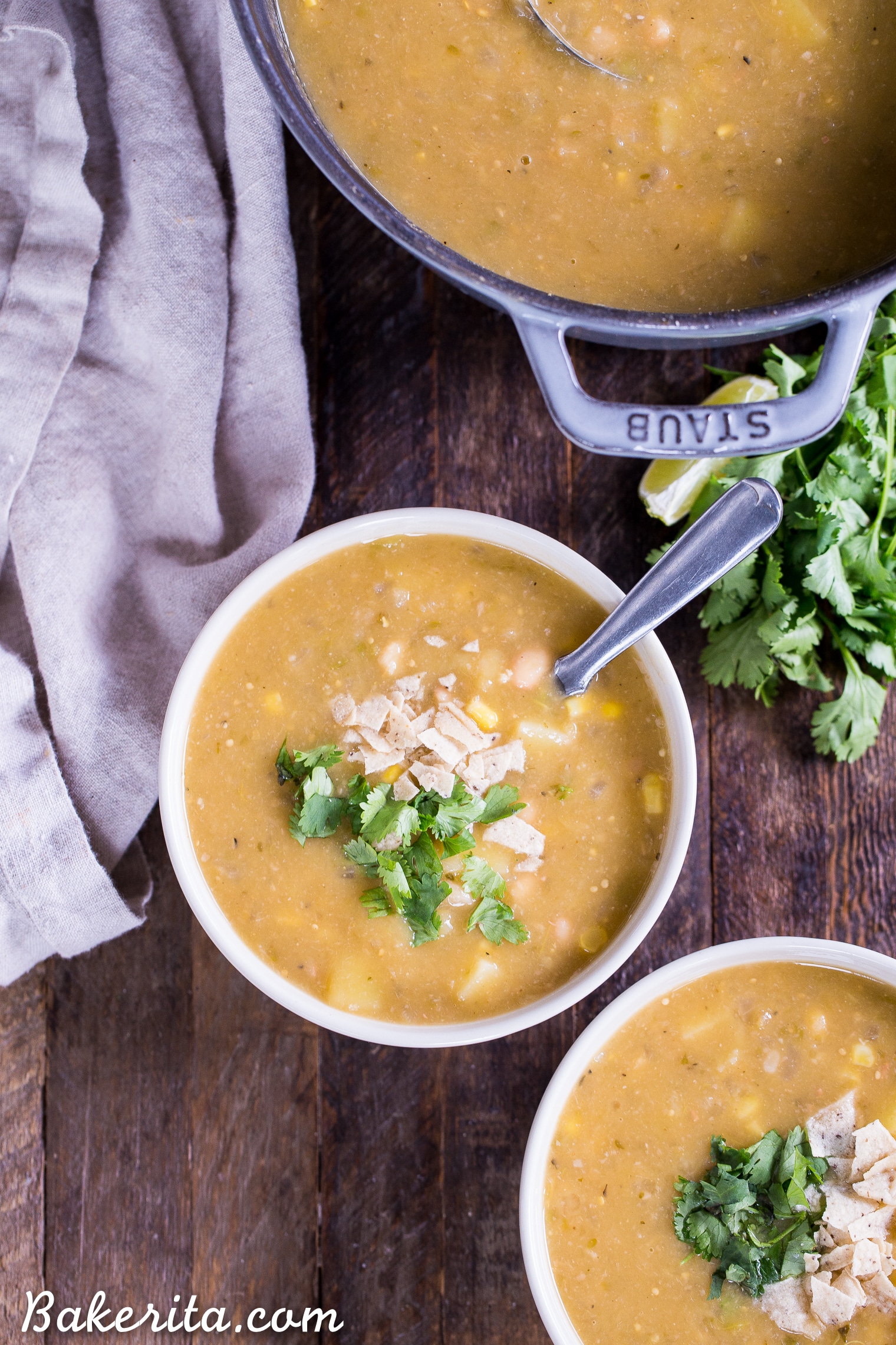 This Vegan White Bean Chili is so hearty and filling, even the carnivores will be asking for more! This creamy chili is gluten-free and dairy-free, and it's loaded with green chiles, potatoes, corn, white beans, and just the right amount of kick.