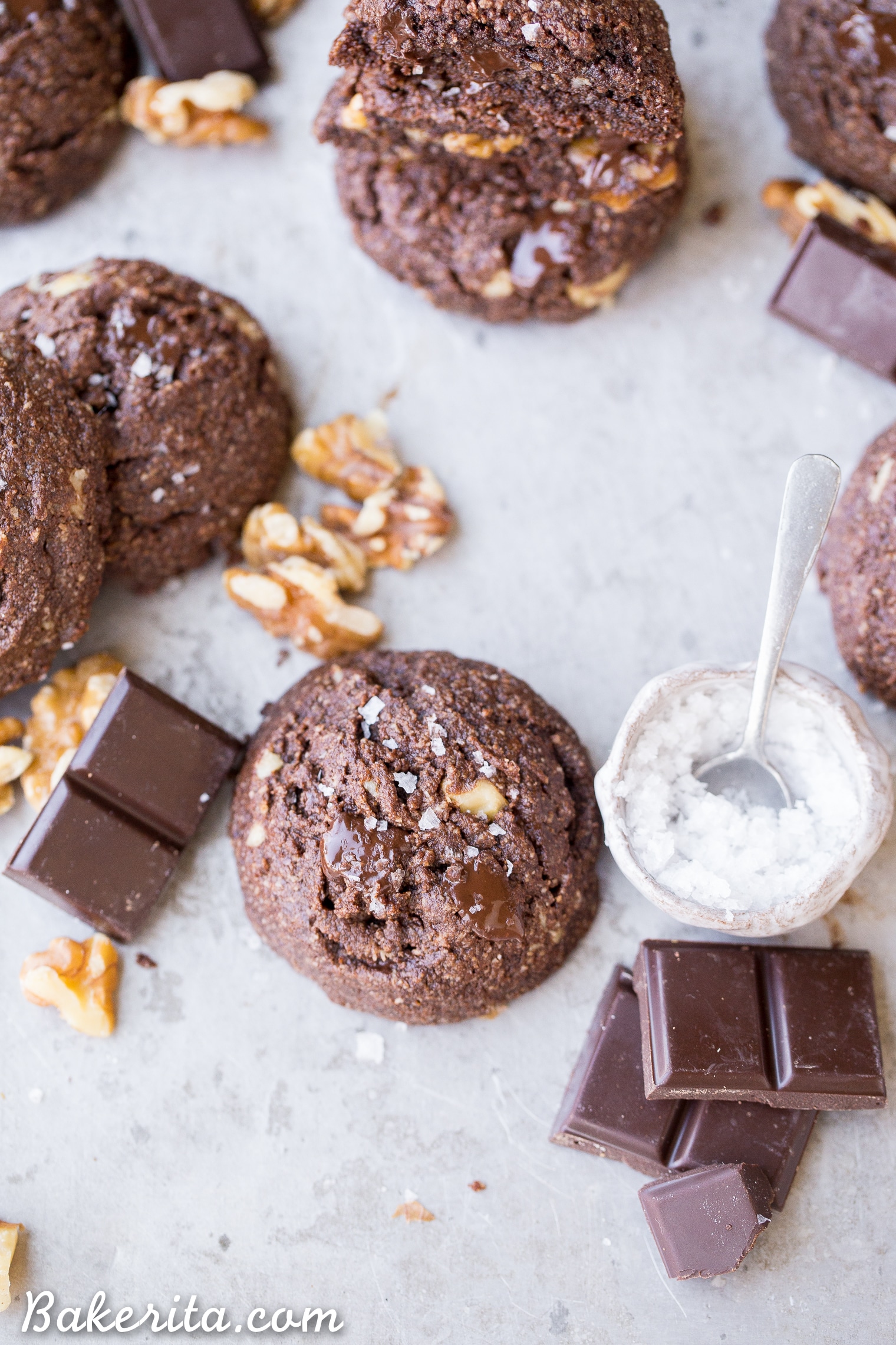 These Dark Chocolate Chunk Cookies are incredibly rich and dark, with melty chocolate chunks and toasted walnuts for crunch. These chewy, fudgy dark chocolate chip cookies are gluten-free, paleo, and vegan, and perfect for the chocolate lover in your life. 