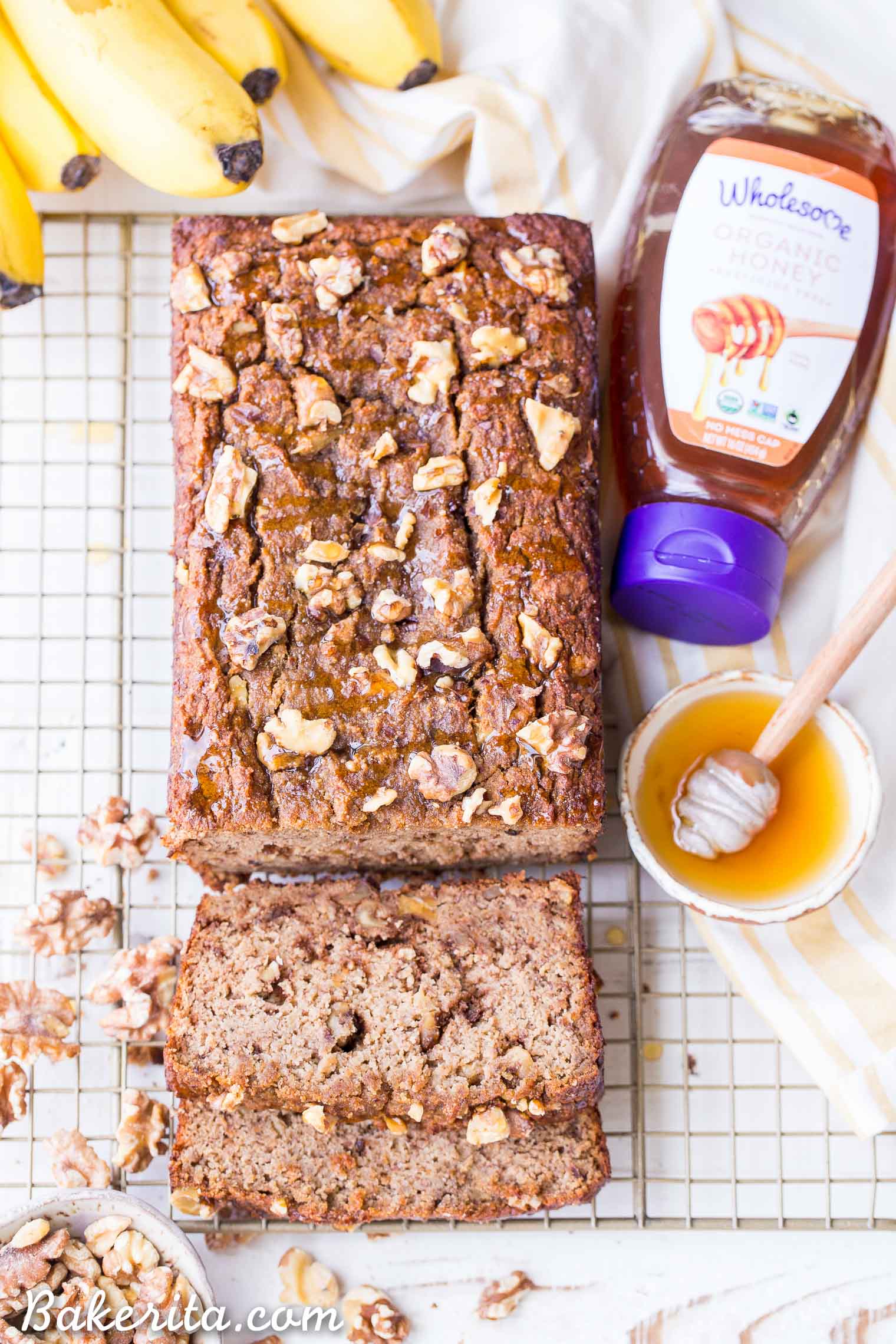 This Paleo Honey Nut Banana Bread is a deliciously healthy breakfast or snack that will help keep you satiated for hours. It's a lightly honey-sweetened treat that's gluten-free and grain-free and packed with crunchy walnuts.