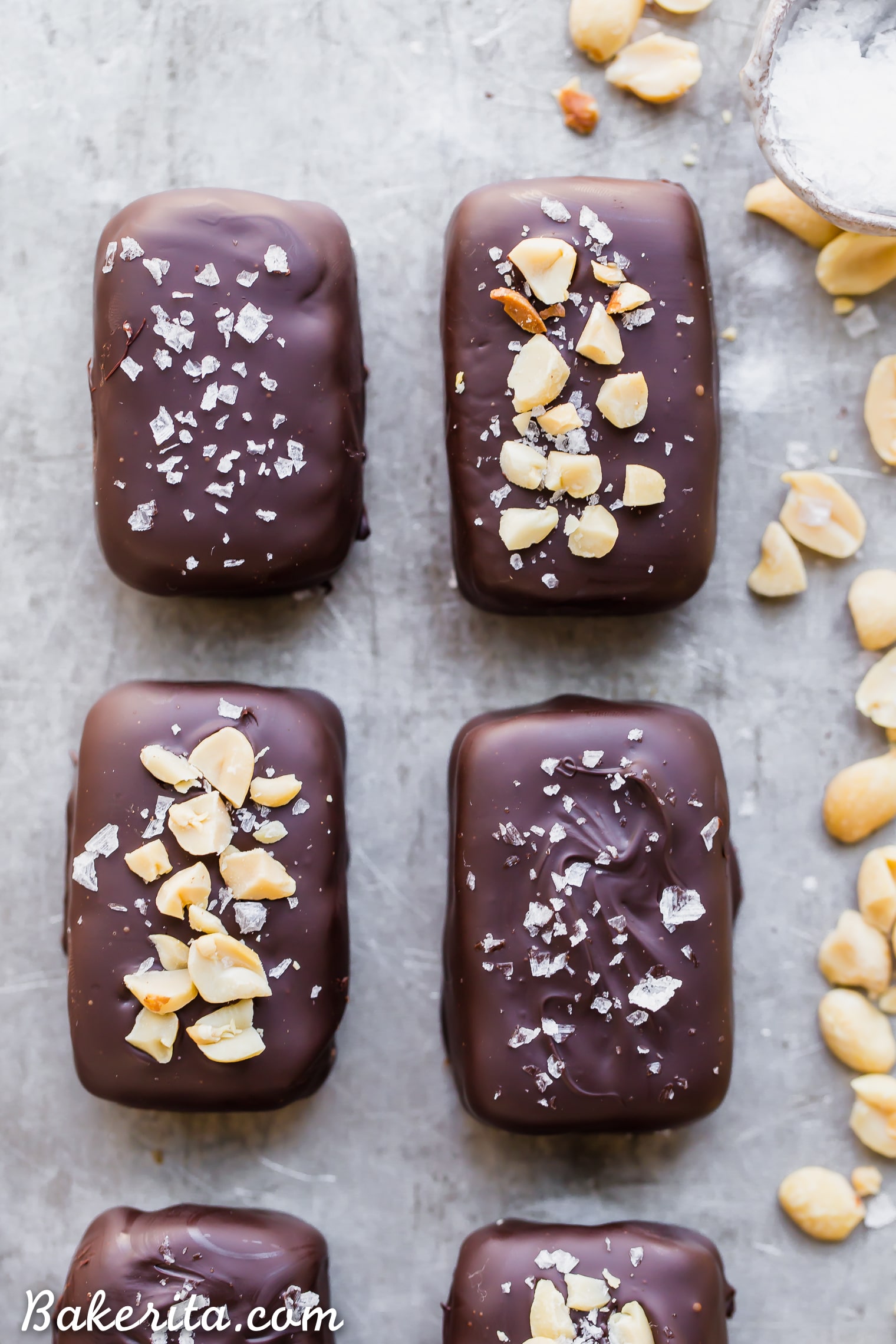 These Dark Chocolate Peanut Butter Truffle Bars are easy to make and SO delicious - these are the perfect healthier candy bar! They're gluten-free and grain-free with a vegan option.
