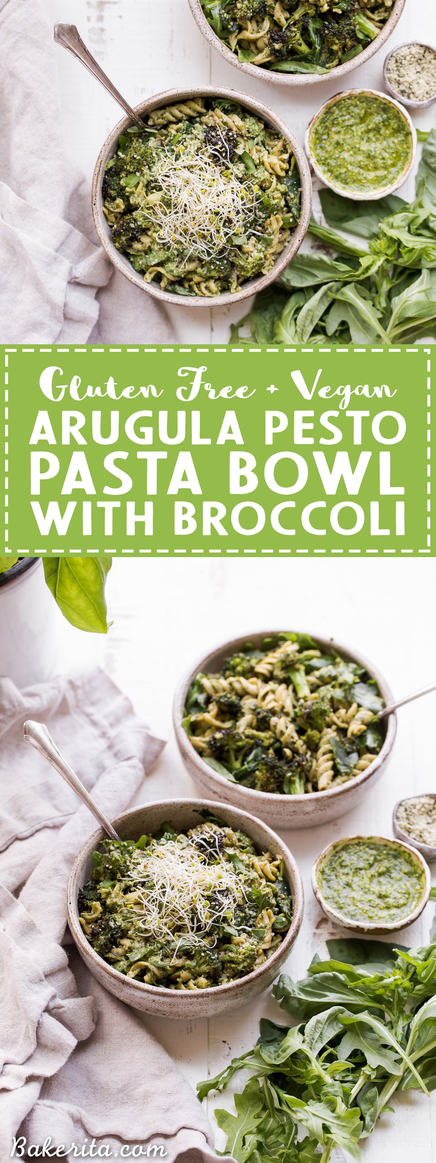 This Arugula Pesto Pasta Bowl with Broccoli is one of my favorite quick and easy go-to meals! It's filling, nutritious, and simple to make in just 30 minutes. You're going to want to put the homemade dairy-free arugula pesto on everything!