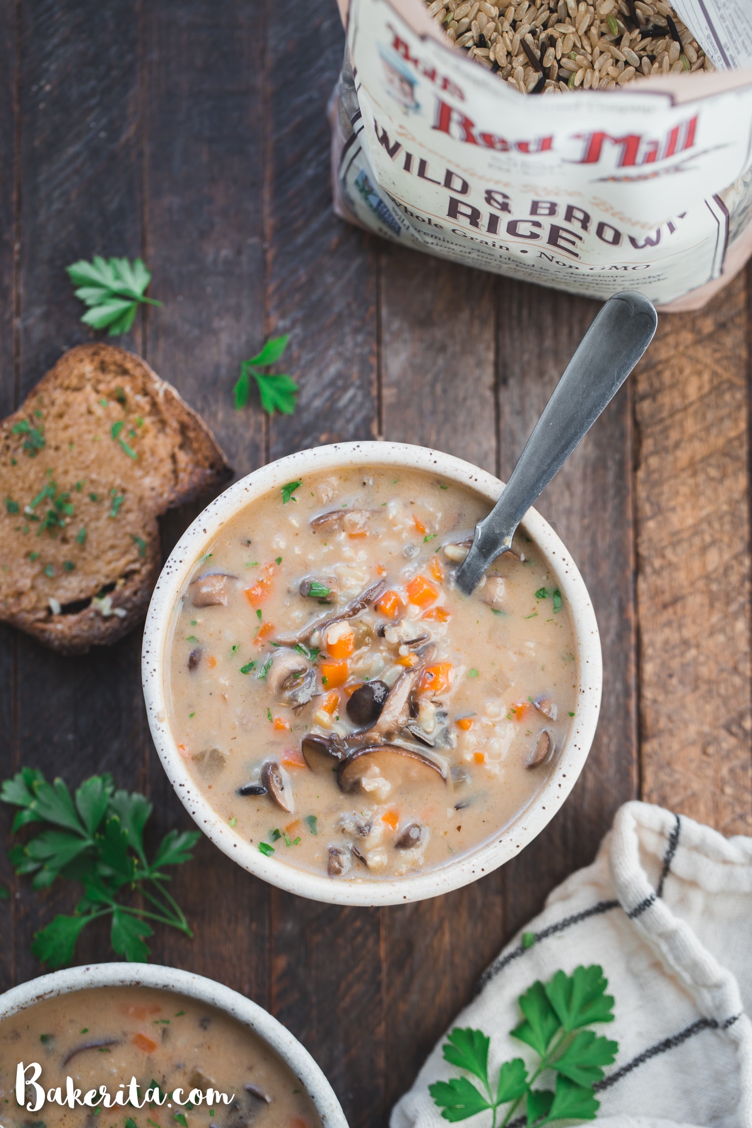 This Vegan Mushroom Wild Rice Soup is cozy, comforting, and so simple to make in under an hour using just one pot! It's the perfect healthy vegan dinner for chilly nights. It's loaded with mushrooms, wild rice, and vegetables.